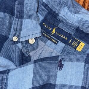 Polo Ralph Lauren Long Sleeve Button Down Oxford Men's L Indigo Chambray Check